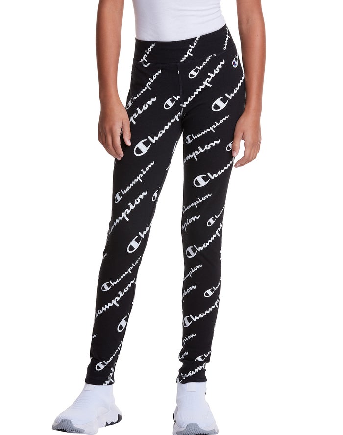 Champion Allover Logo Legging Meisjes - Zwart - Belgie 2076MXQUH